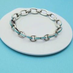 Tiffany & Co. Pulsera con cierre de eslabones, plata de ley y esmalte azul, 7,5 pulgadas