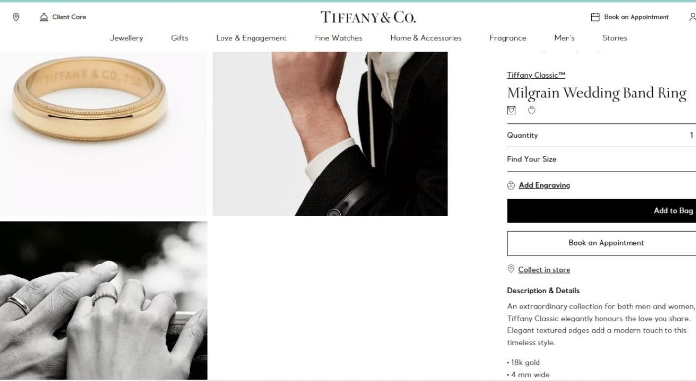 TIFFANY & Co. Classic 18K Gold 4mm Milgrain Wedding Band Ring 11 Men's For Sale 3