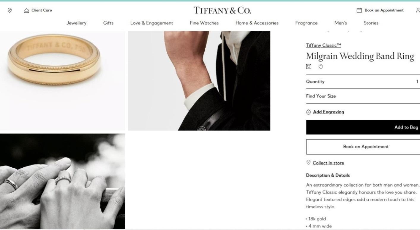 TIFFANY & Co. Classic 18K Gold 4mm Milgrain Wedding Band Ring 8 For Sale 2