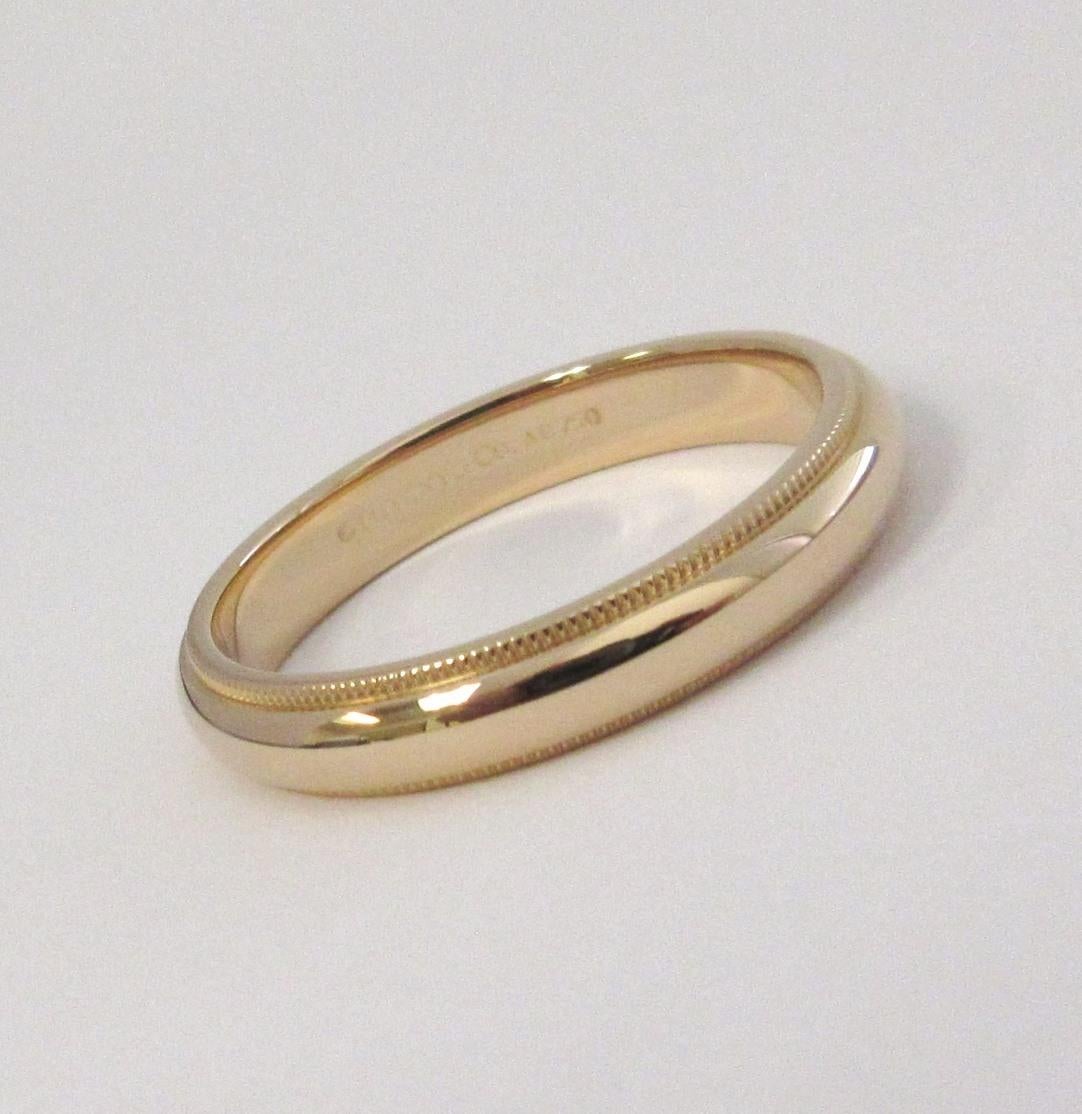 TIFFANY & Co. Classic 18K Rose Gold 4mm Milgrain Hochzeit Band Ring 10.5 2