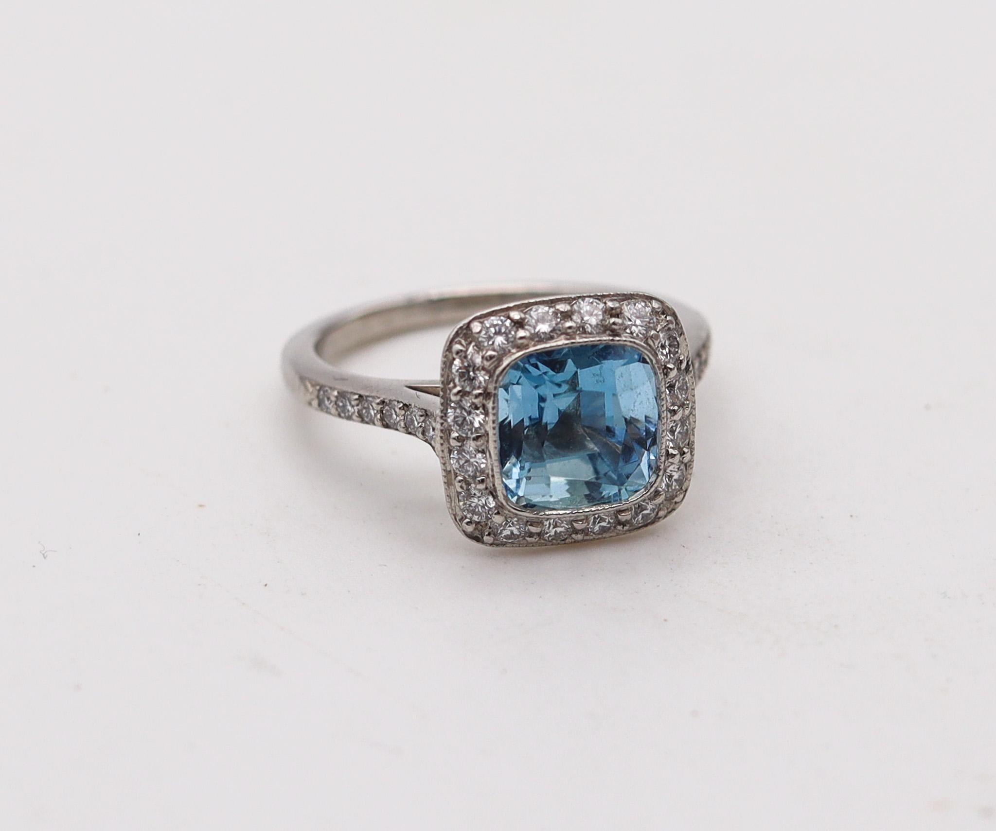 Modern Tiffany & Co. Classic Cocktail Ring in Platinum 2.70 Ctw Aquamarine and Diamonds For Sale