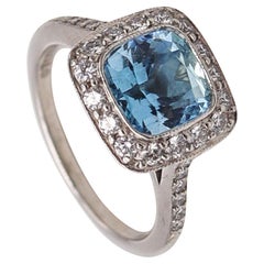 Tiffany & Co. Classic Cocktail Ring in Platinum 2.70 Ctw Aquamarine and Diamonds