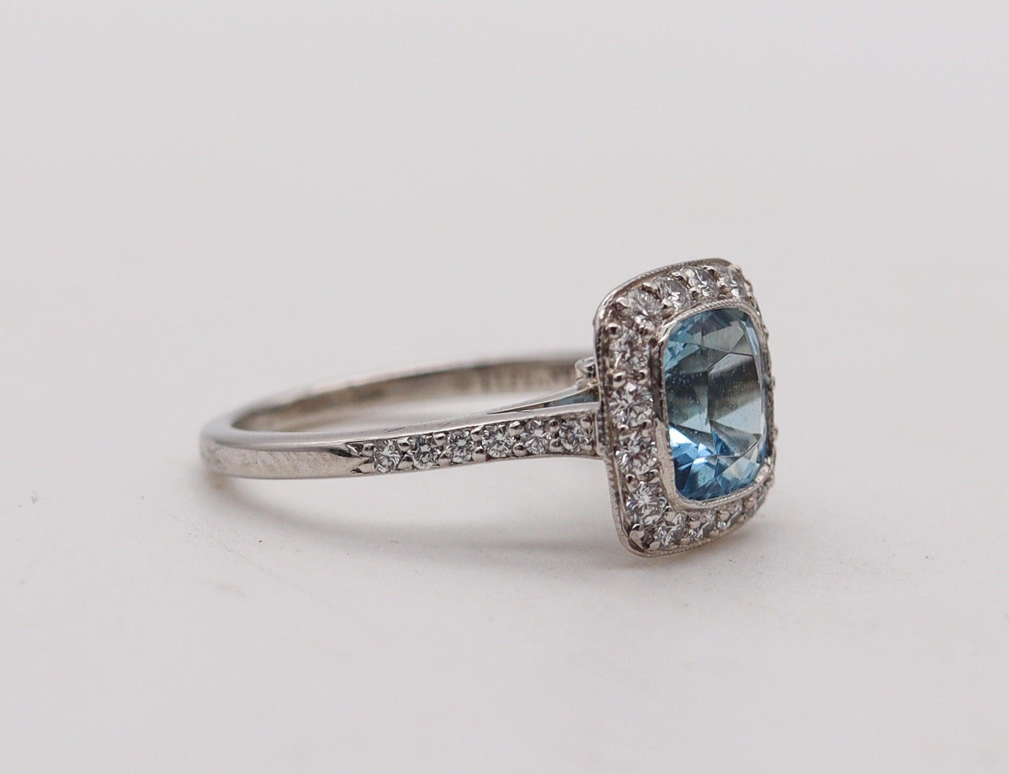 TIFFANY & CO. Classic Cocktail Ring Platinum With 2.70 Ctw Aquamarine & Diamonds For Sale 1