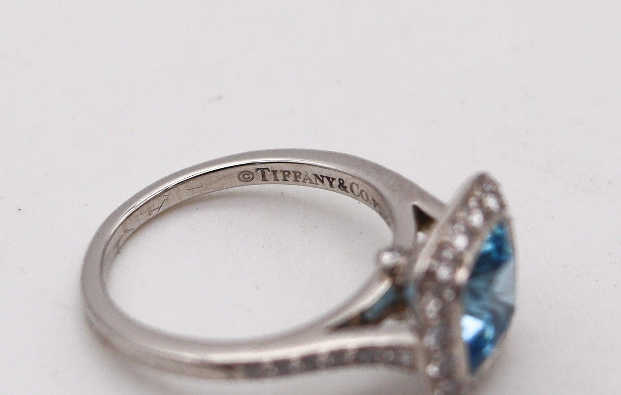 TIFFANY & CO. Classic Cocktail Ring Platinum With 2.70 Ctw Aquamarine & Diamonds For Sale 2