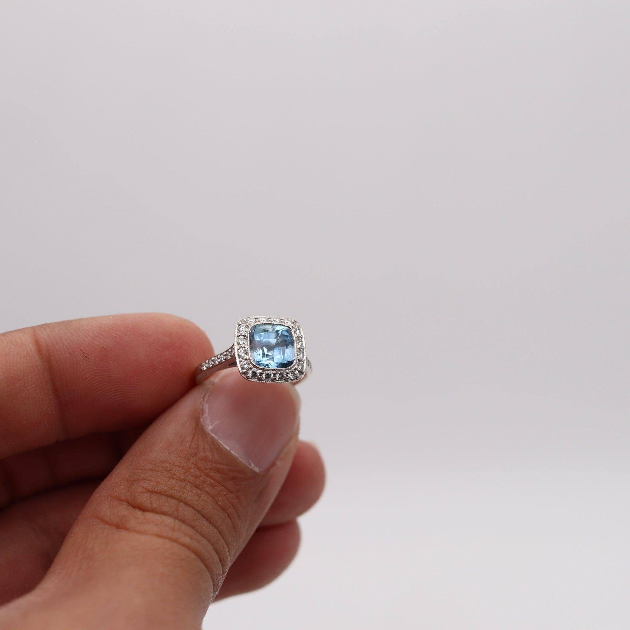 TIFFANY & CO. Classic Cocktail Ring Platinum With 2.70 Ctw Aquamarine & Diamonds For Sale 3