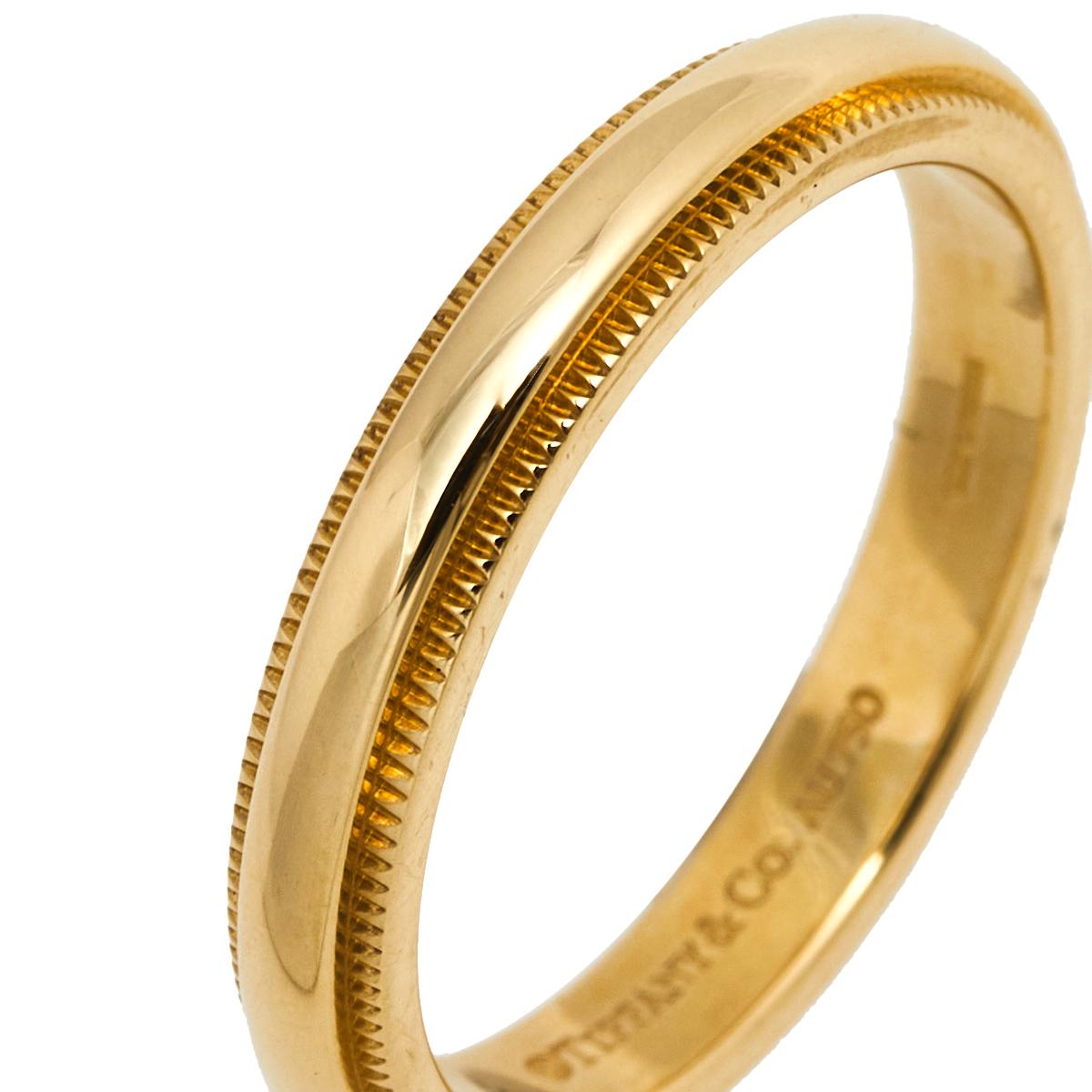 Women's Tiffany & Co. Classic Milgrain 18K Yellow Gold Wedding Band Ring Size 51