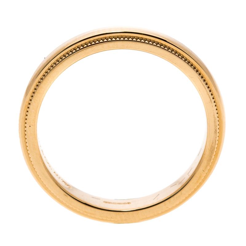 Tiffany & Co. Classic Milgrain 18k Yellow Gold Wedding Band Ring Size 52 3