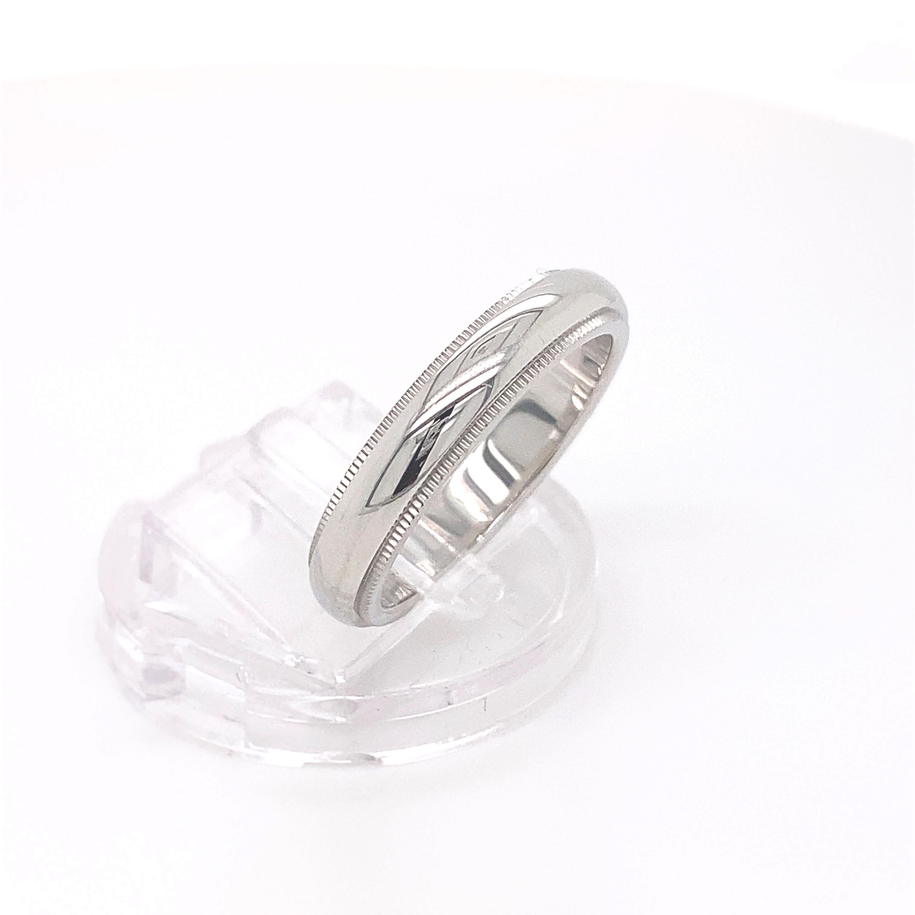 Women's or Men's Tiffany & Co. Classic Milgrain Wedding Band Ring Platinum For Sale