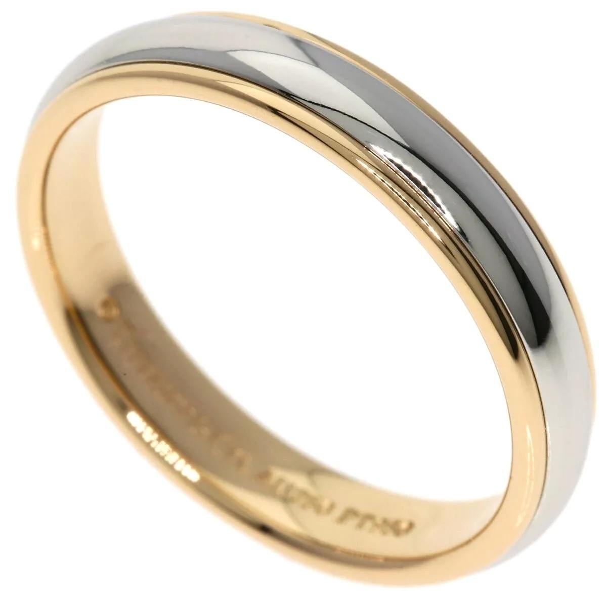 TIFFANY & Co. Classic Platinum 18K Rose Gold 4mm Lucida Wedding Band Ring 9 In Excellent Condition For Sale In Los Angeles, CA