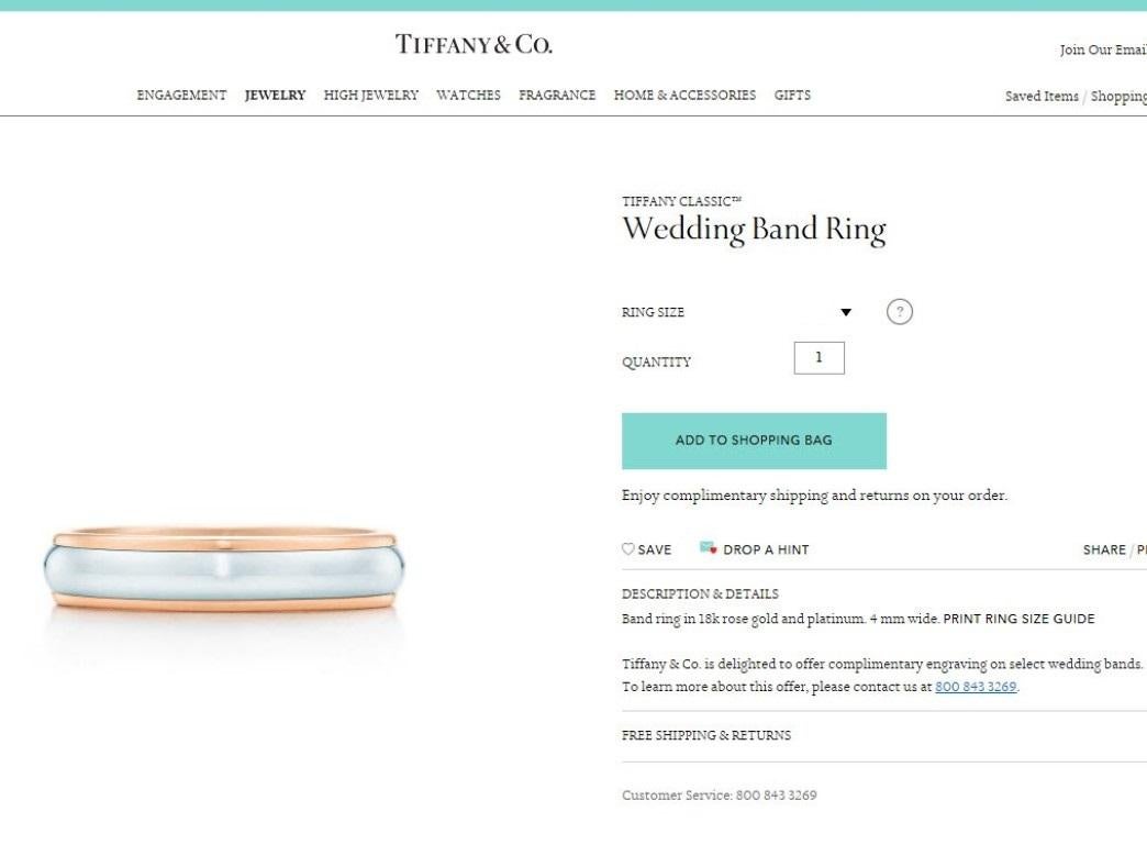 TIFFANY & Co. Classic Platinum 18K Rose Gold 4mm Lucida Wedding Band Ring 9 For Sale 4