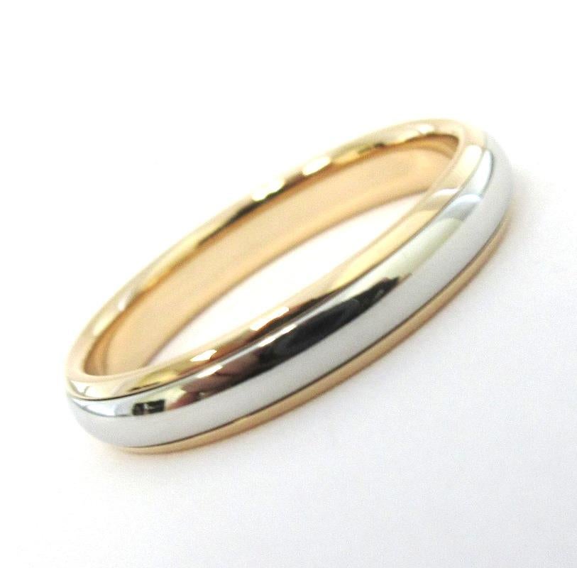 TIFFANY & Co. Classic Platinum 18K Rose Gold 4mm Lucida Wedding Band Ring 9.5 In Excellent Condition For Sale In Los Angeles, CA