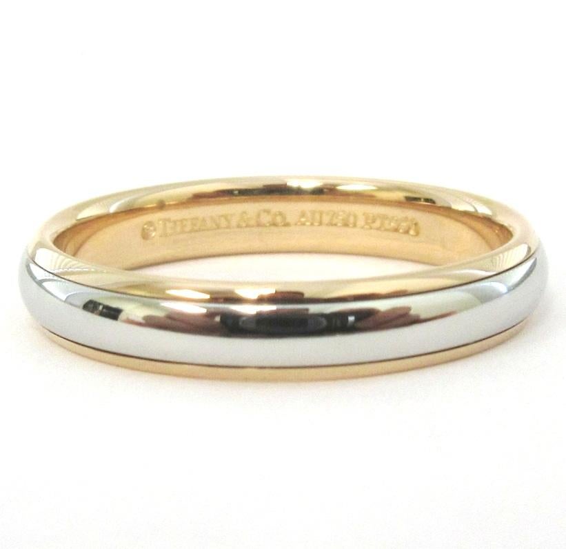 TIFFANY & Co. Classic Platinum 18K Rose Gold 4mm Lucida Wedding Band Ring 9.5 For Sale 2