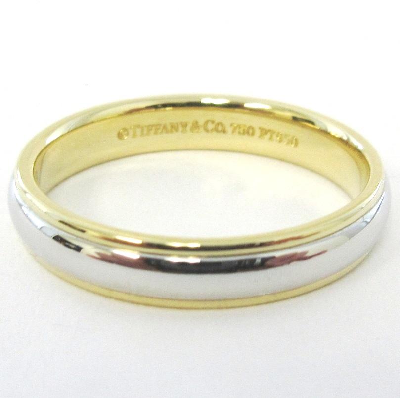 TIFFANY & Co. Classic Platinum 18K Yellow Gold 4mm Lucida Wedding Band Ring 10.5 en vente 1