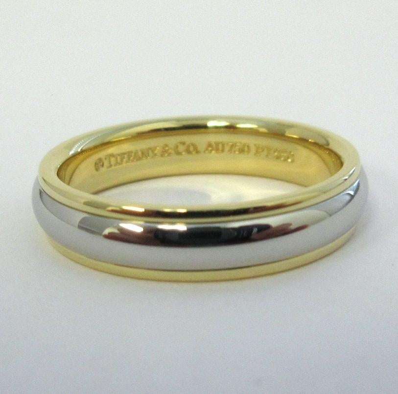 Women's TIFFANY & Co. Classic Platinum 18K Yellow Gold 4mm Lucida Wedding Band Ring 5.5 For Sale