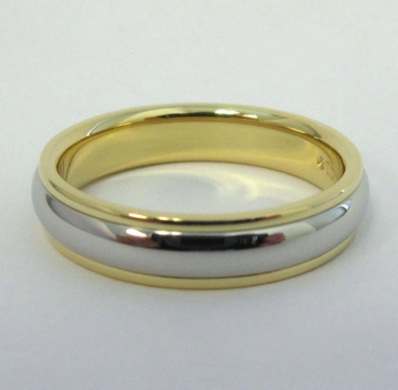 TIFFANY & Co. Classic Platinum 18K Yellow Gold 4mm Lucida Wedding Band Ring 5.5 For Sale 1