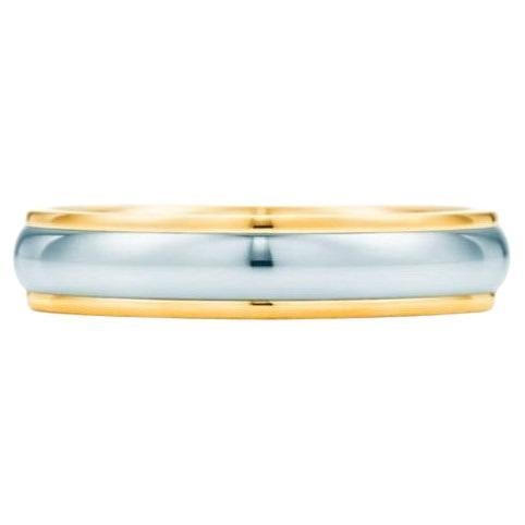 TIFFANY & Co. Classic Platin 18K Gelbgold 4mm Lucida Hochzeit Band Ring 5.5