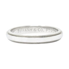 Retro Tiffany & Co. Classic Platinum Millegrain Wedding Band Stacking Ring