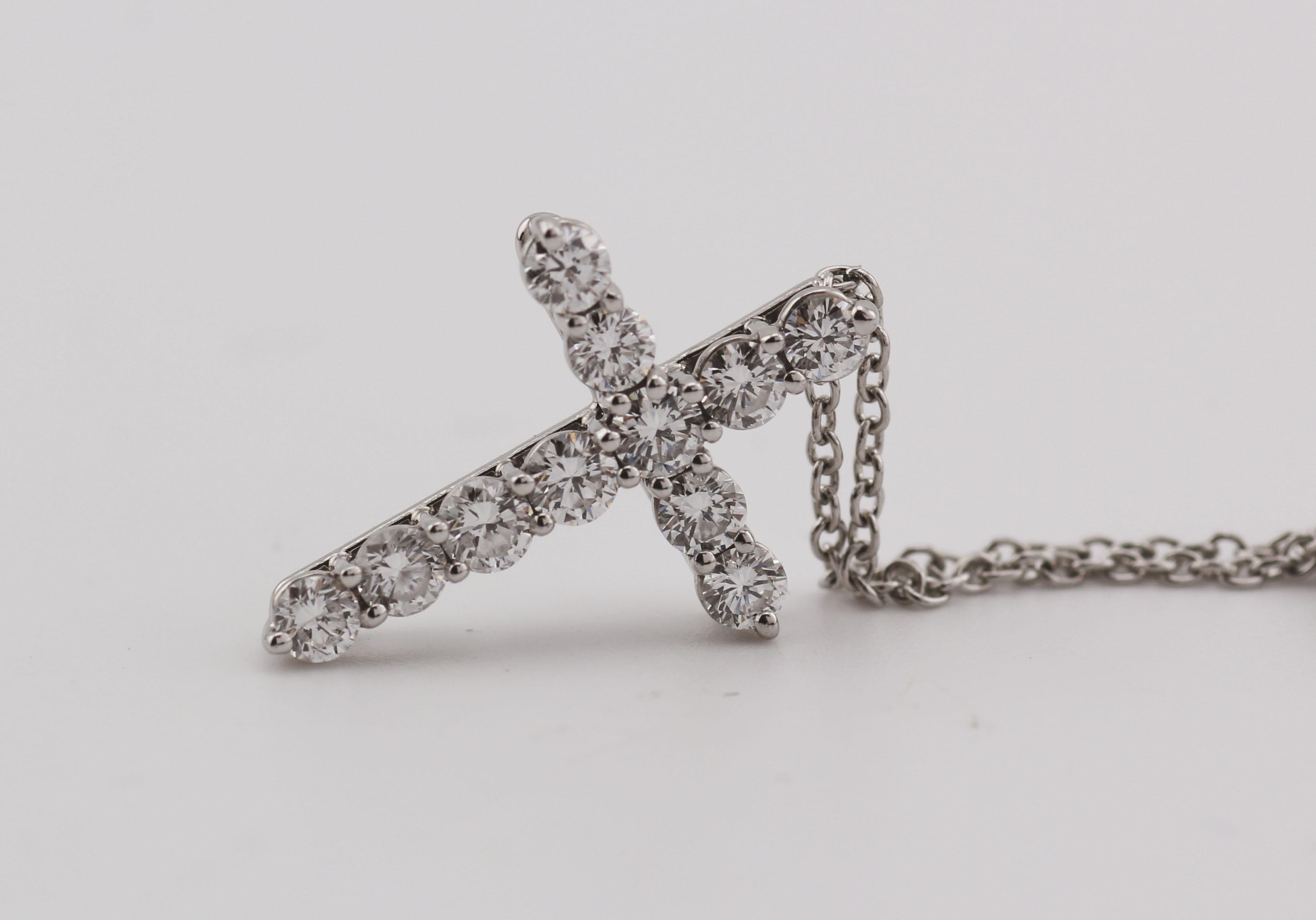 Women's Tiffany & Co. Classic Small Diamond Platinum Cross Pendant Necklace For Sale