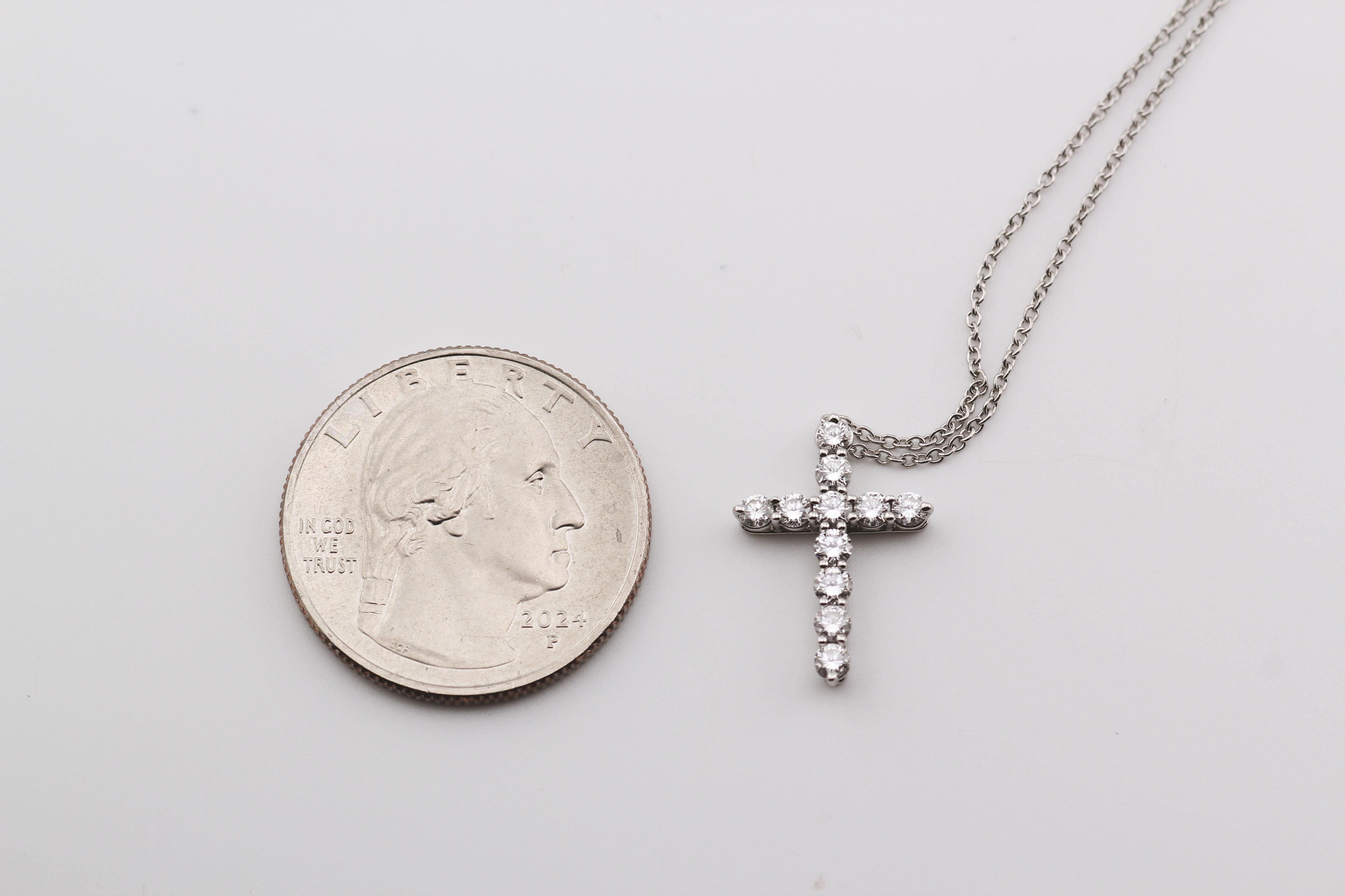 Tiffany & Co. Classic Small Diamond Platinum Cross Pendant Necklace For Sale 2