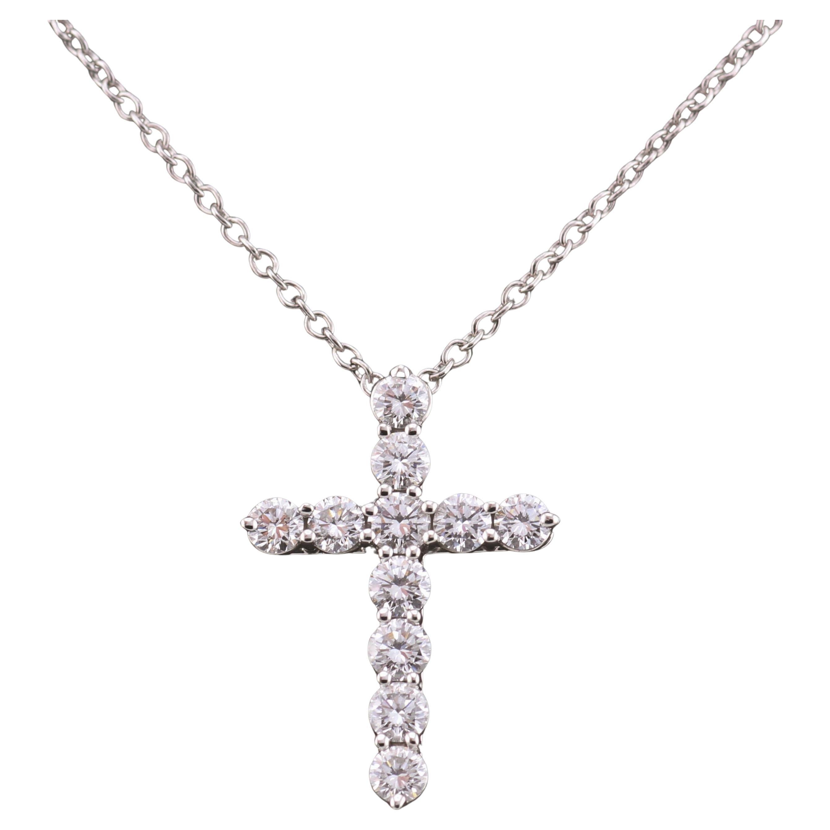 Tiffany & Co. Classic Small Diamond Platinum Cross Pendant Necklace
