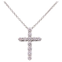 Tiffany & Co. Classic Small Diamond Platinum Cross Pendant Necklace