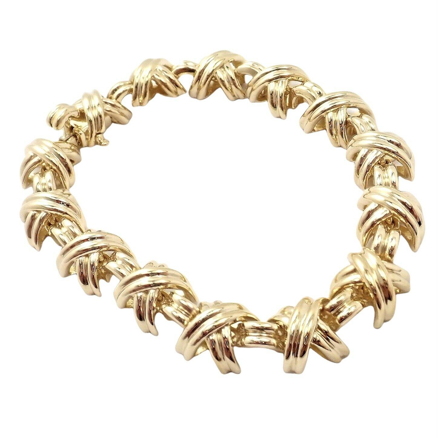 Tiffany & Co. Bracelet classique à maillons en or jaune avec motifs en forme de X Excellent état - En vente à Holland, PA