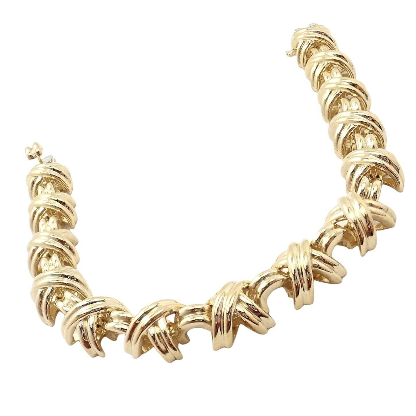 Tiffany & Co. Bracelet classique à maillons en or jaune avec motifs en forme de X Unisexe en vente
