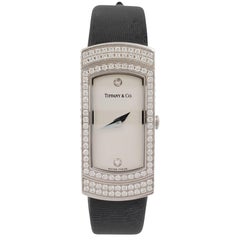 Tiffany & Co. 'Classique' White Gold Diamond Ladies Silk Strap Watch