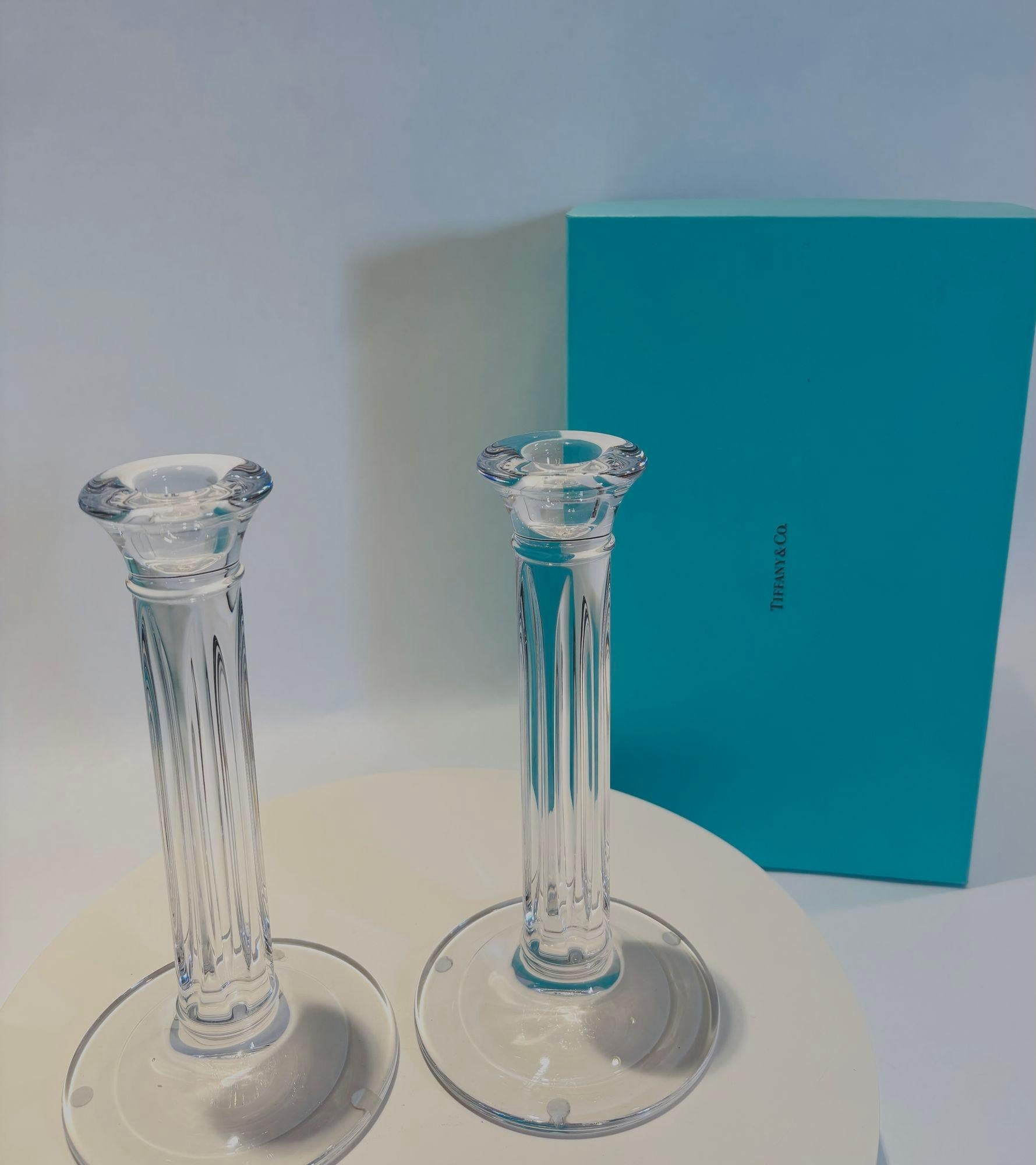 Tiffany & Co. Candelieri in cristallo trasparente a coppia in vendita 3