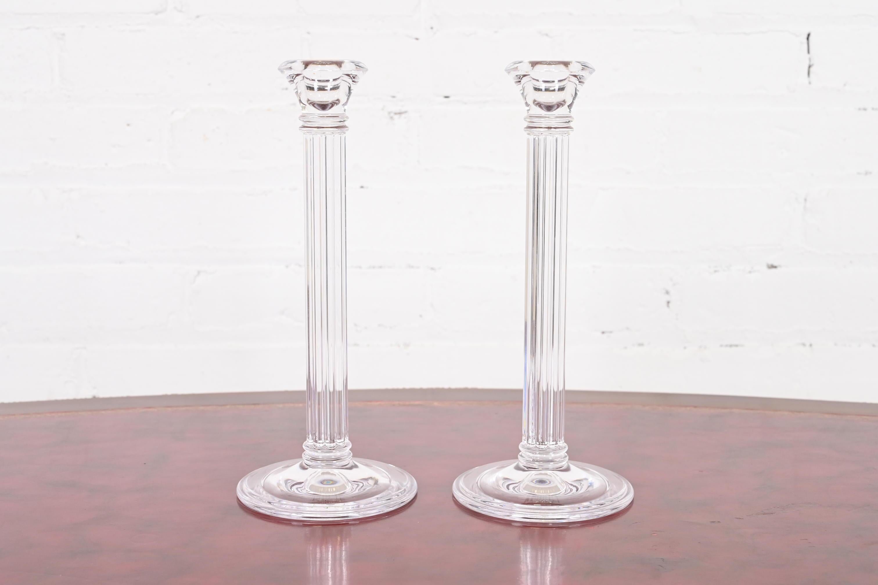 Modern Tiffany & Co. Clear Crystal Candlesticks, Pair For Sale