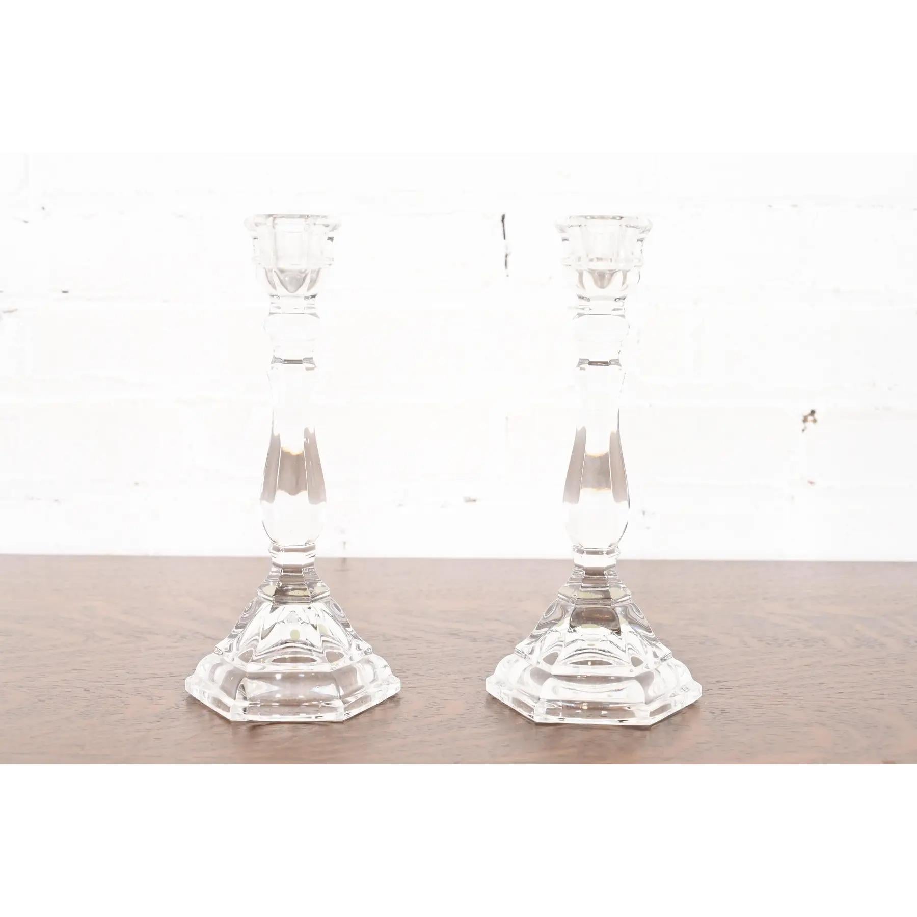 Modern Tiffany & Co. Clear Crystal Candlesticks, Pair For Sale