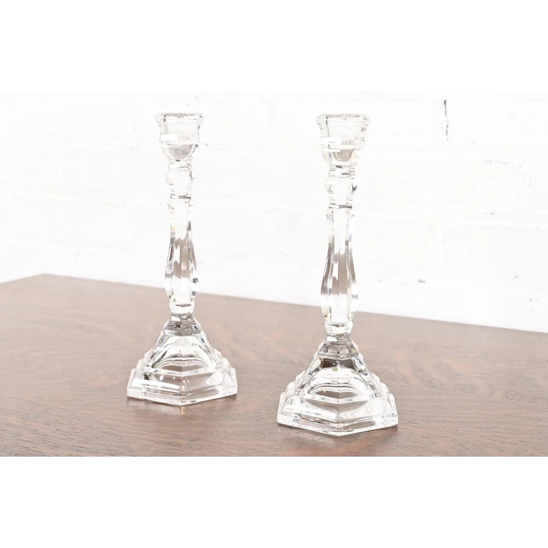 German Tiffany & Co. Clear Crystal Candlesticks, Pair For Sale