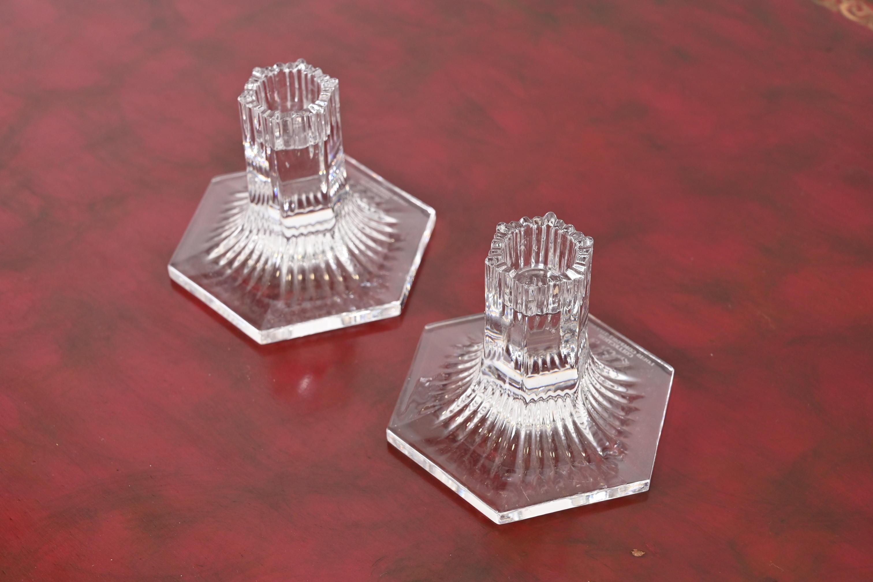 Modern Tiffany & Co. Clear Crystal Candlesticks, Pair For Sale