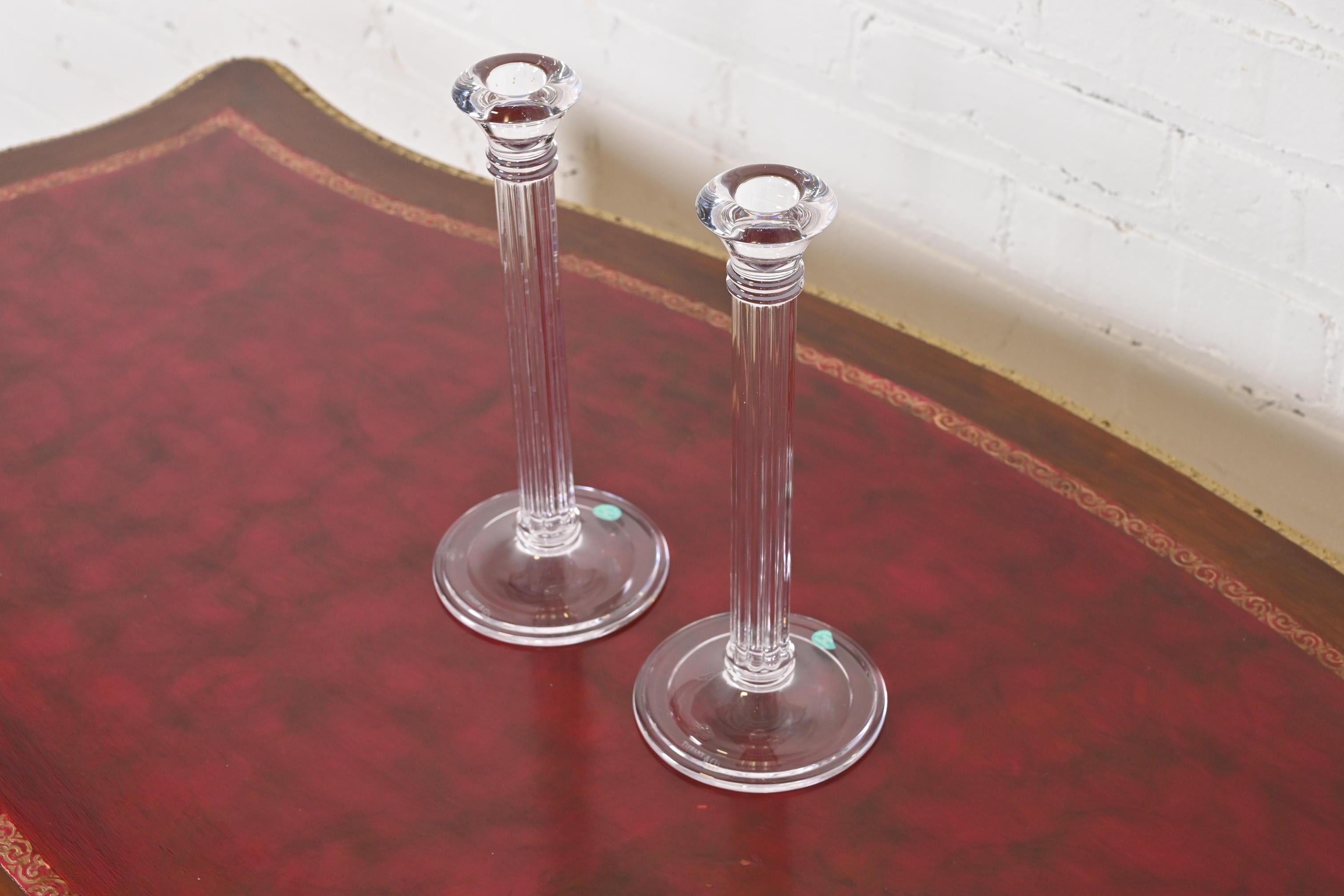 Tiffany & Co. Clear Crystal Candlesticks, Pair In Good Condition For Sale In South Bend, IN