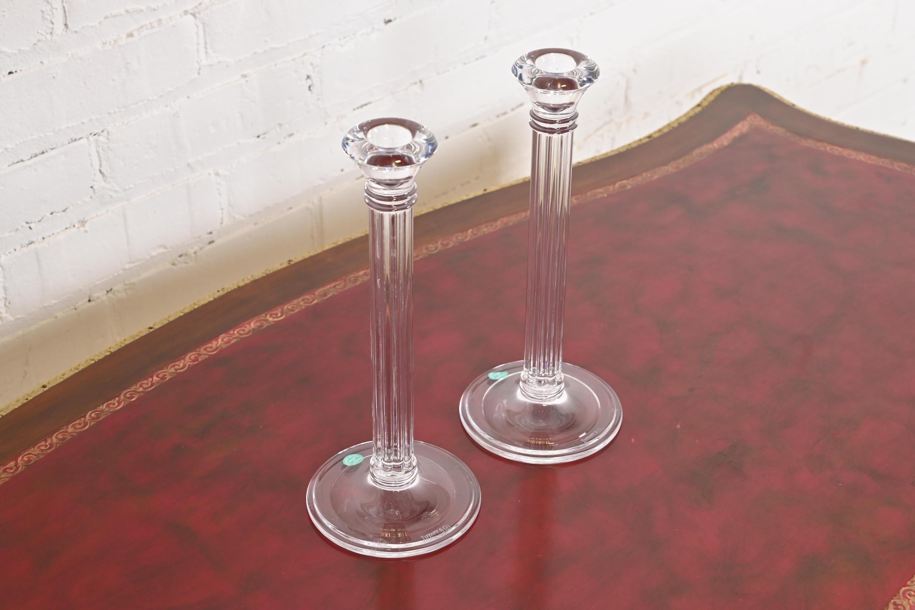 Tiffany & Co. Clear Crystal Candlesticks, Pair For Sale 1