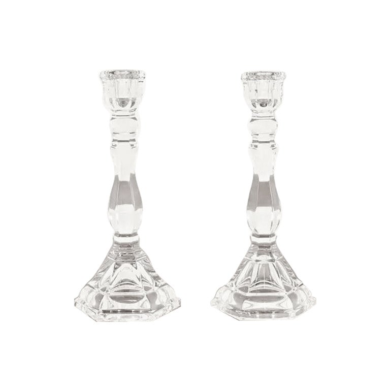 Tiffany & Co. Clear Crystal Candlesticks, Pair For Sale