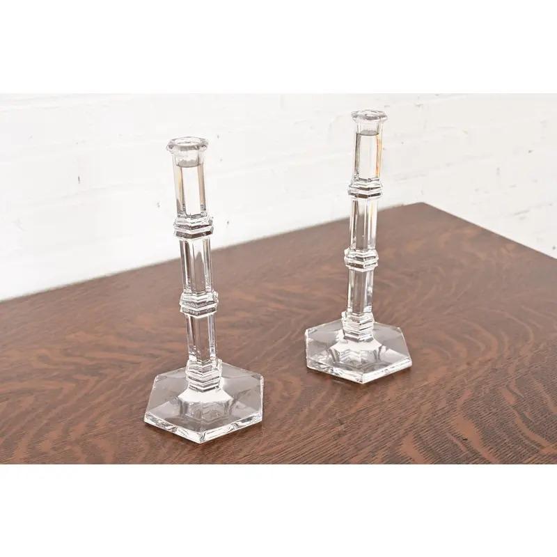 Tiffany & Co. Candelieri alti in cristallo trasparente, coppia In condizioni buone in vendita a South Bend, IN