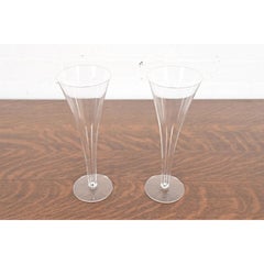 Tiffany & Co. Clear Crystal Trumpet Champagne Flutes, Pair