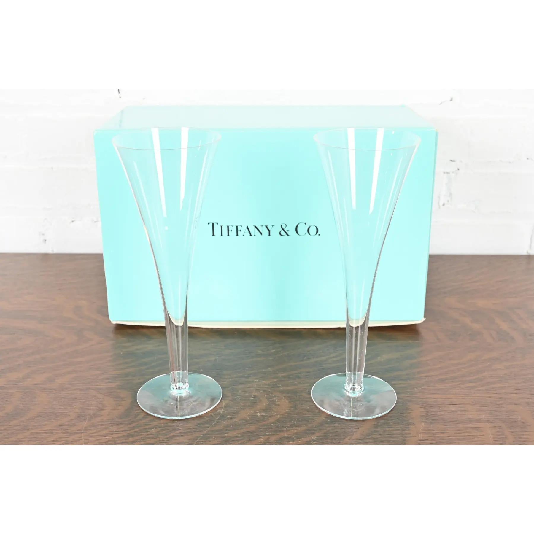 Tiffany & Co. Trompeten-Champagnerflöten aus klarem Kristall, Paar im Angebot 3