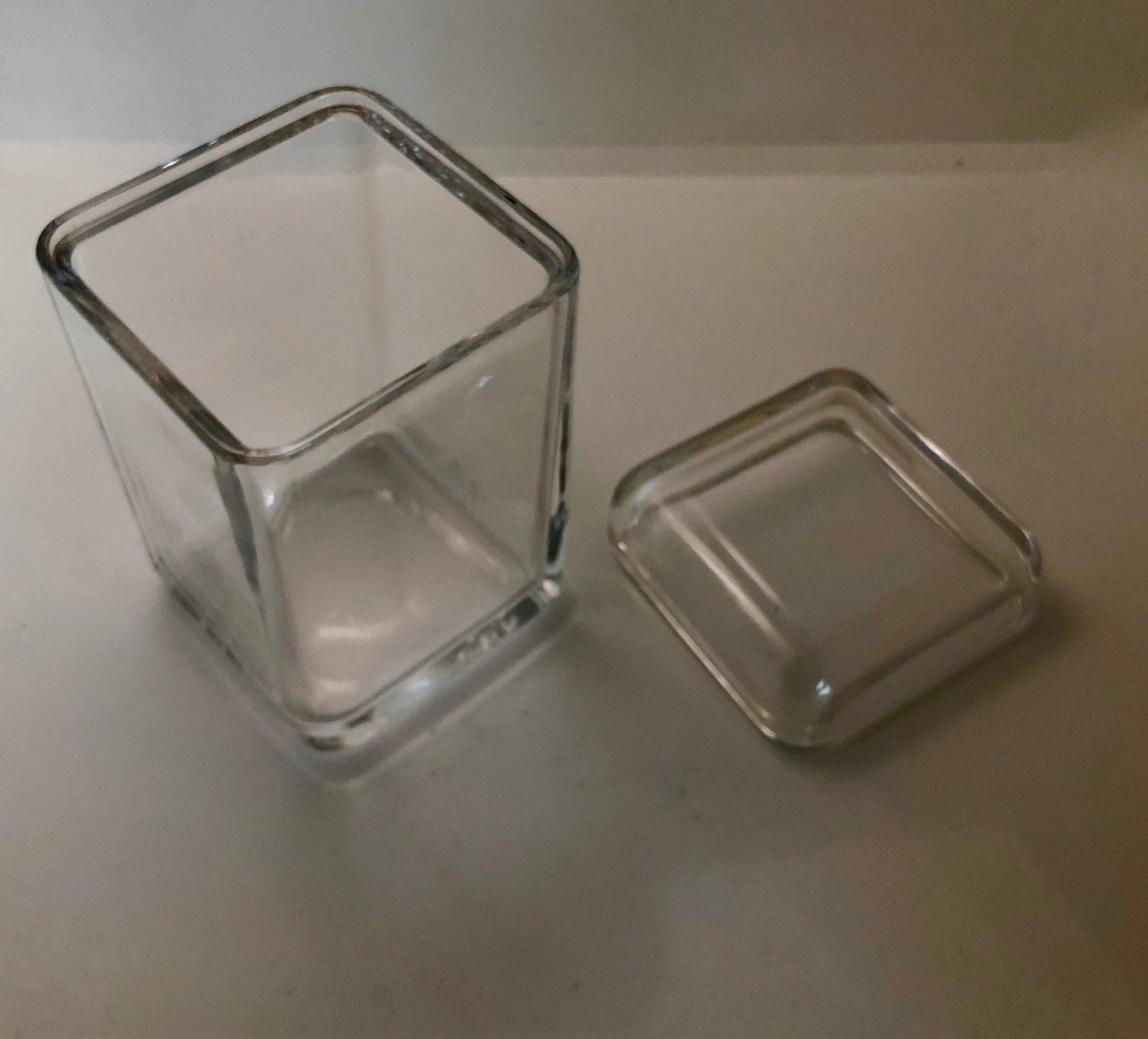 Tiffany & Co. Clear Elongated Geometric Rectangular Glass Container/Jar with Lid For Sale 2