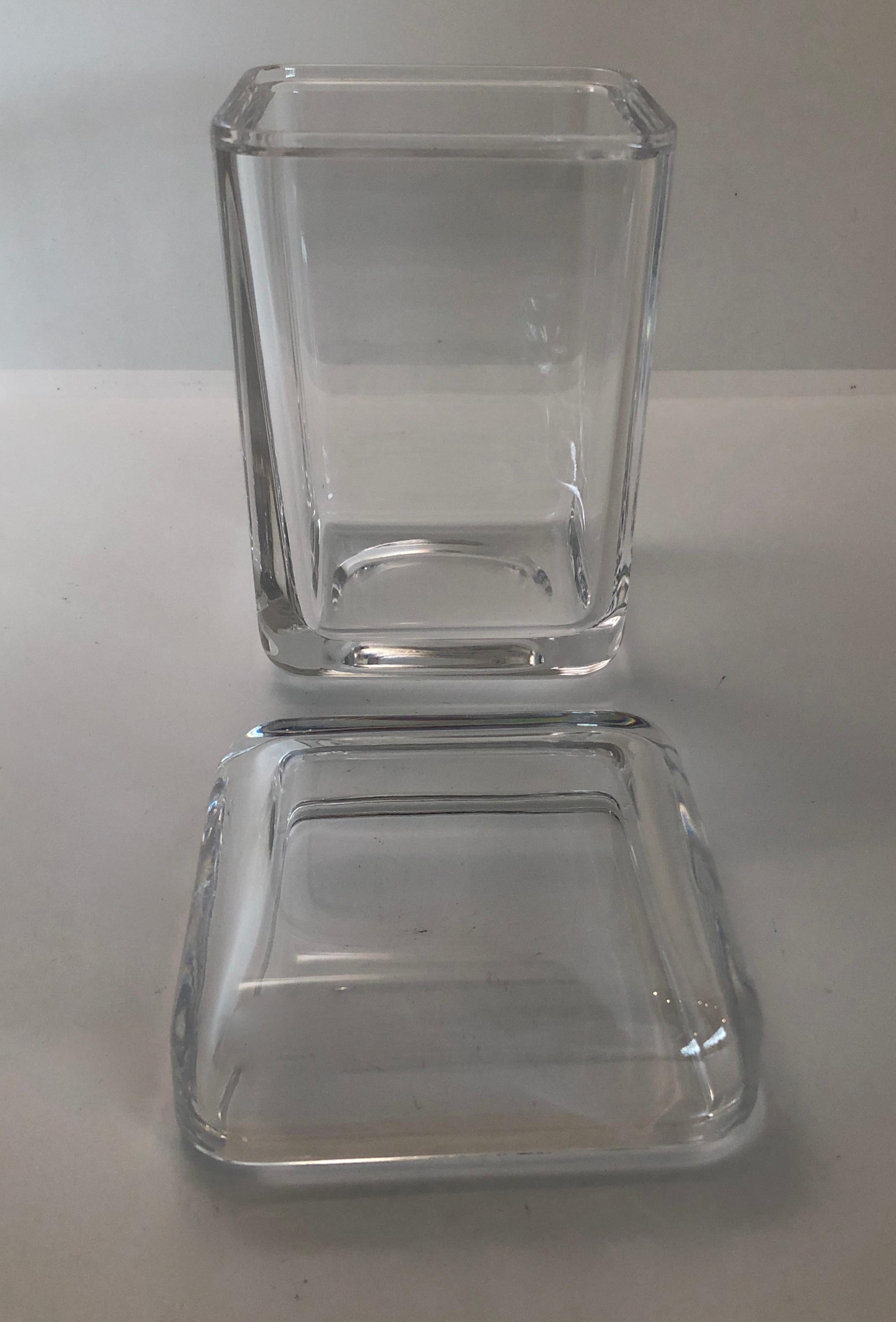 Tiffany & Co. Clear Elongated Geometric Rectangular Glass Container/Jar with Lid For Sale 4