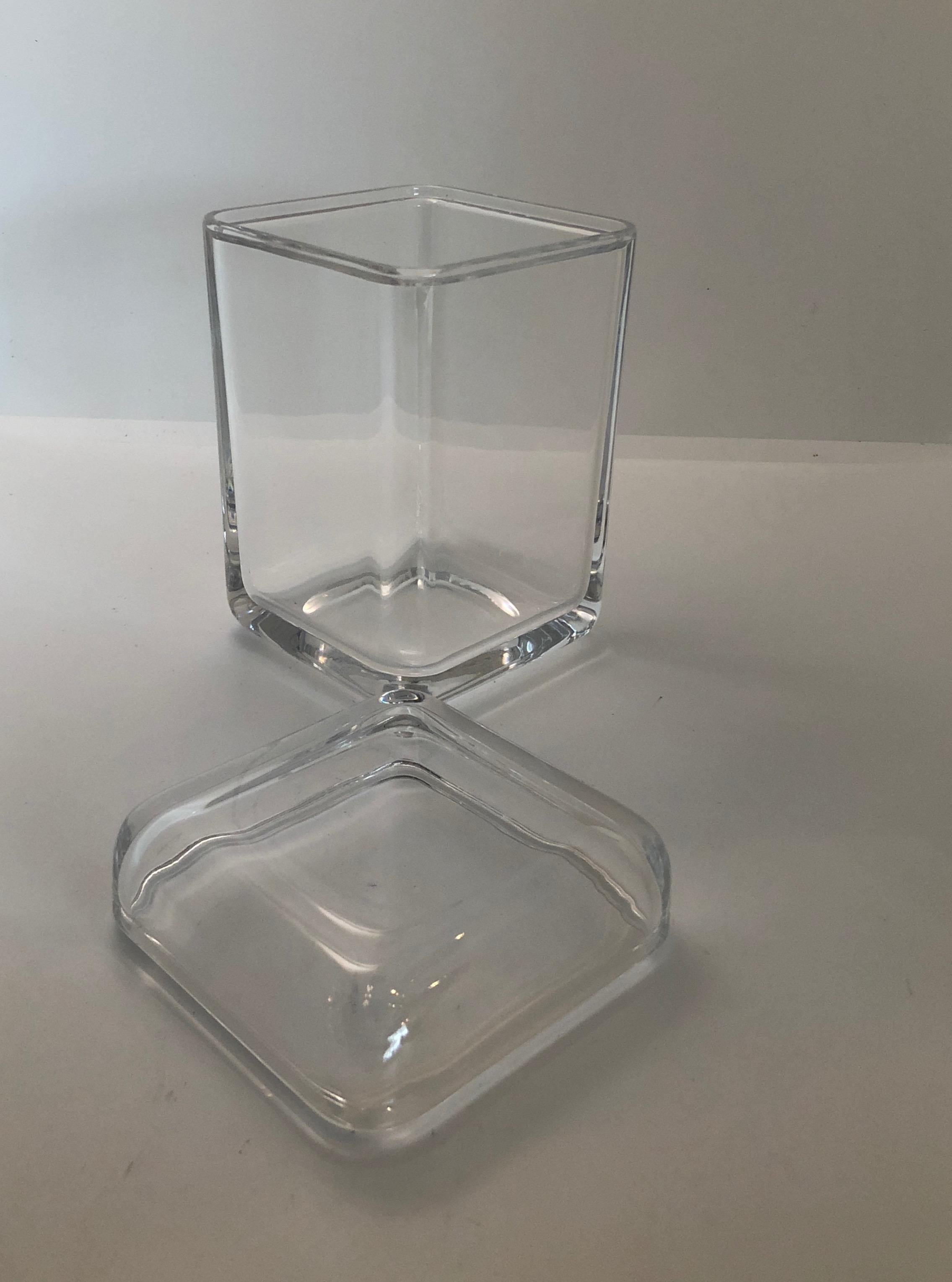 Tiffany & Co. Clear Elongated Geometric Rectangular Glass Container/Jar with Lid For Sale 5
