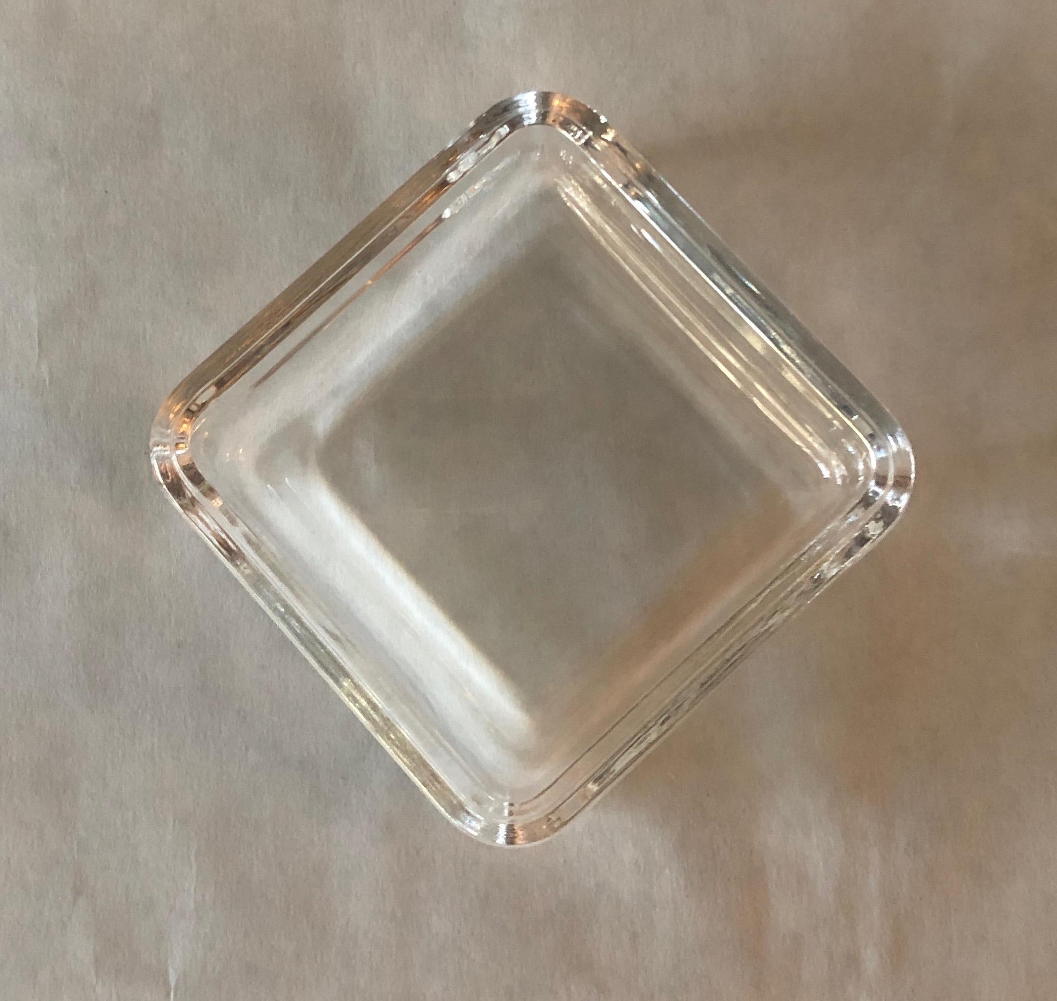 Tiffany & Co. Clear Elongated Geometric Rectangular Glass Container/Jar with Lid For Sale 8
