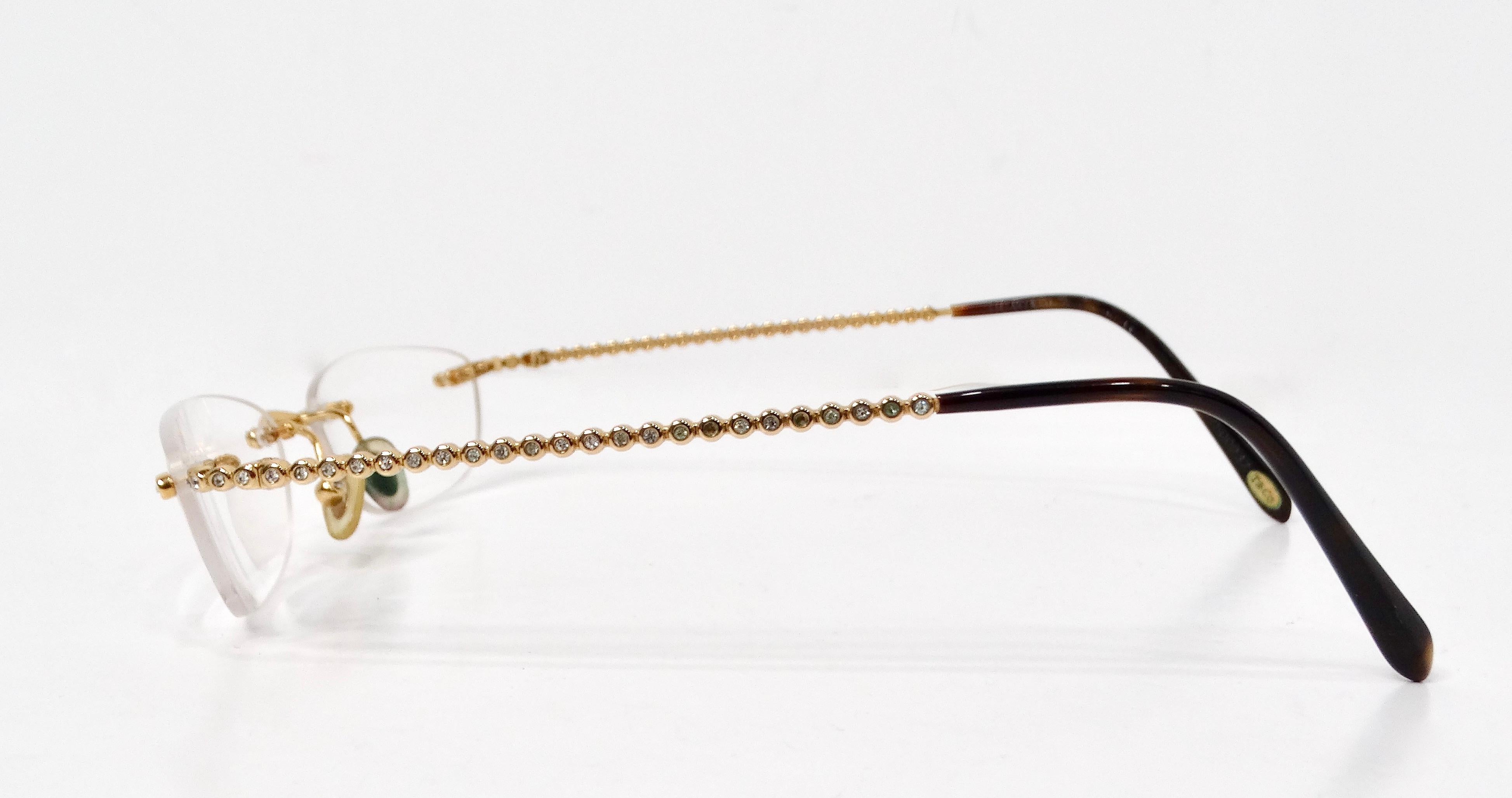 Beige Tiffany & Co. Clear Gold Plated Rimless Eyeglasses With Crystal Details For Sale