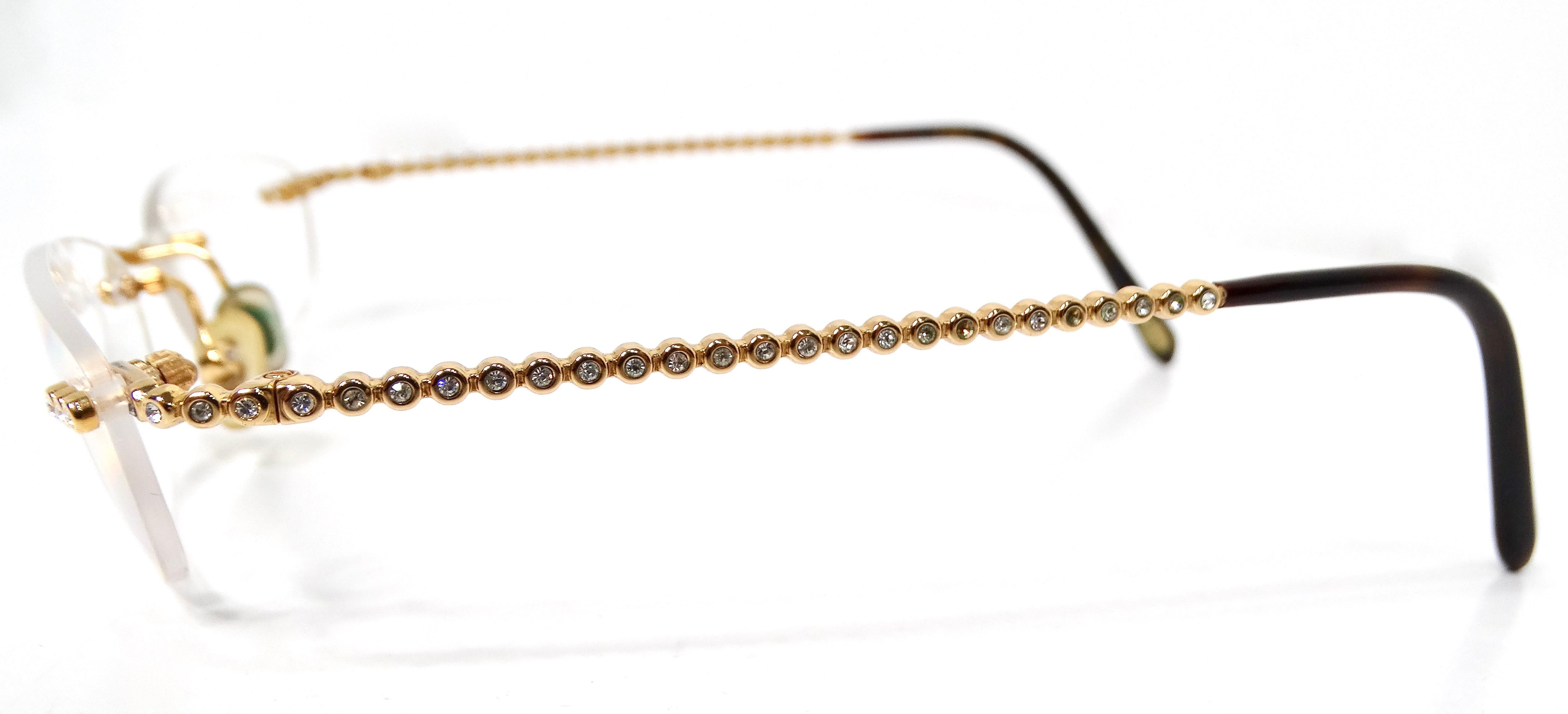 Tiffany & Co. Clear Gold Plated Rimless Eyeglasses With Crystal Details In Fair Condition For Sale In Scottsdale, AZ