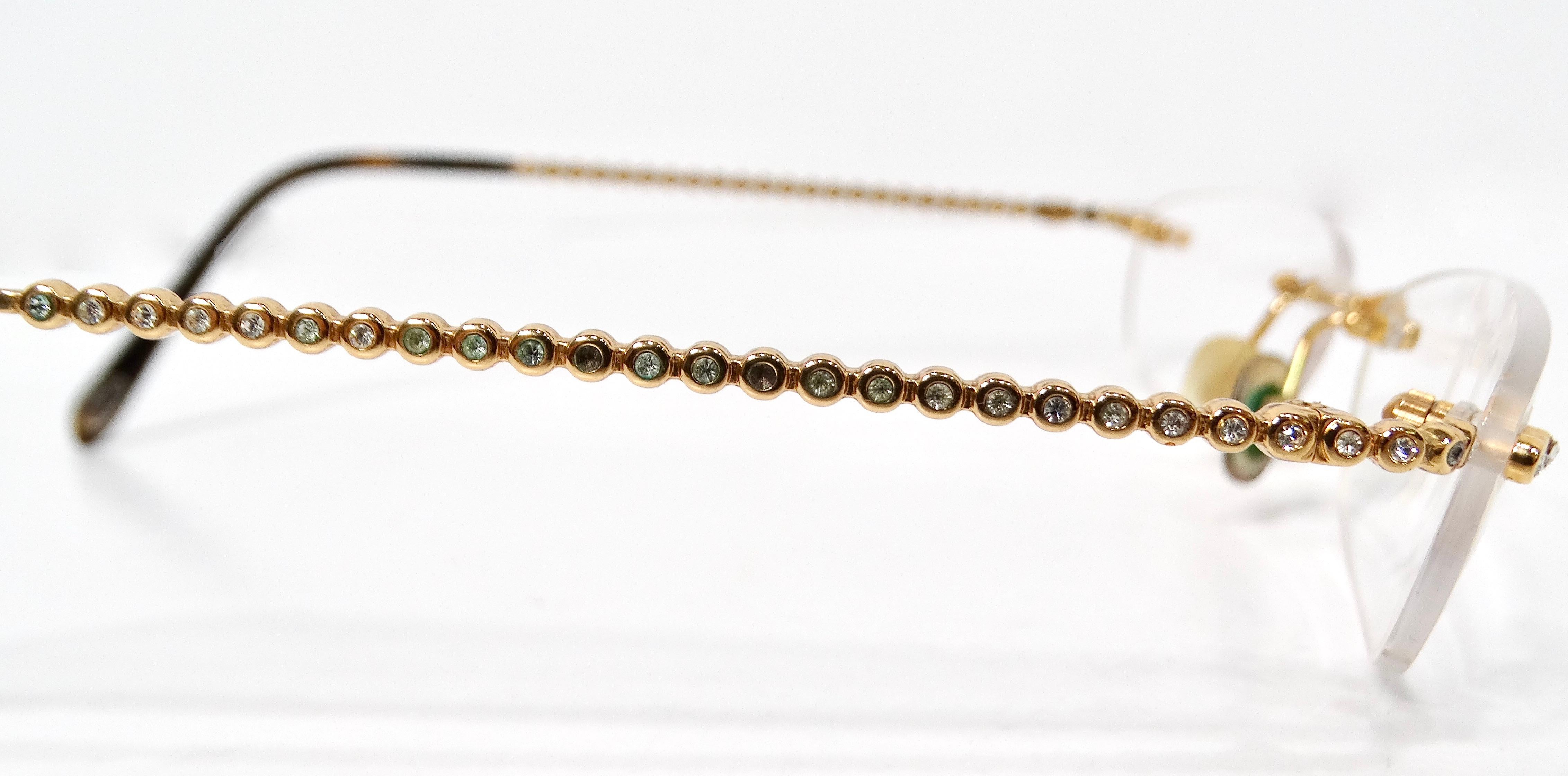 Tiffany & Co. Clear Gold Plated Rimless Eyeglasses With Crystal Details For Sale 3
