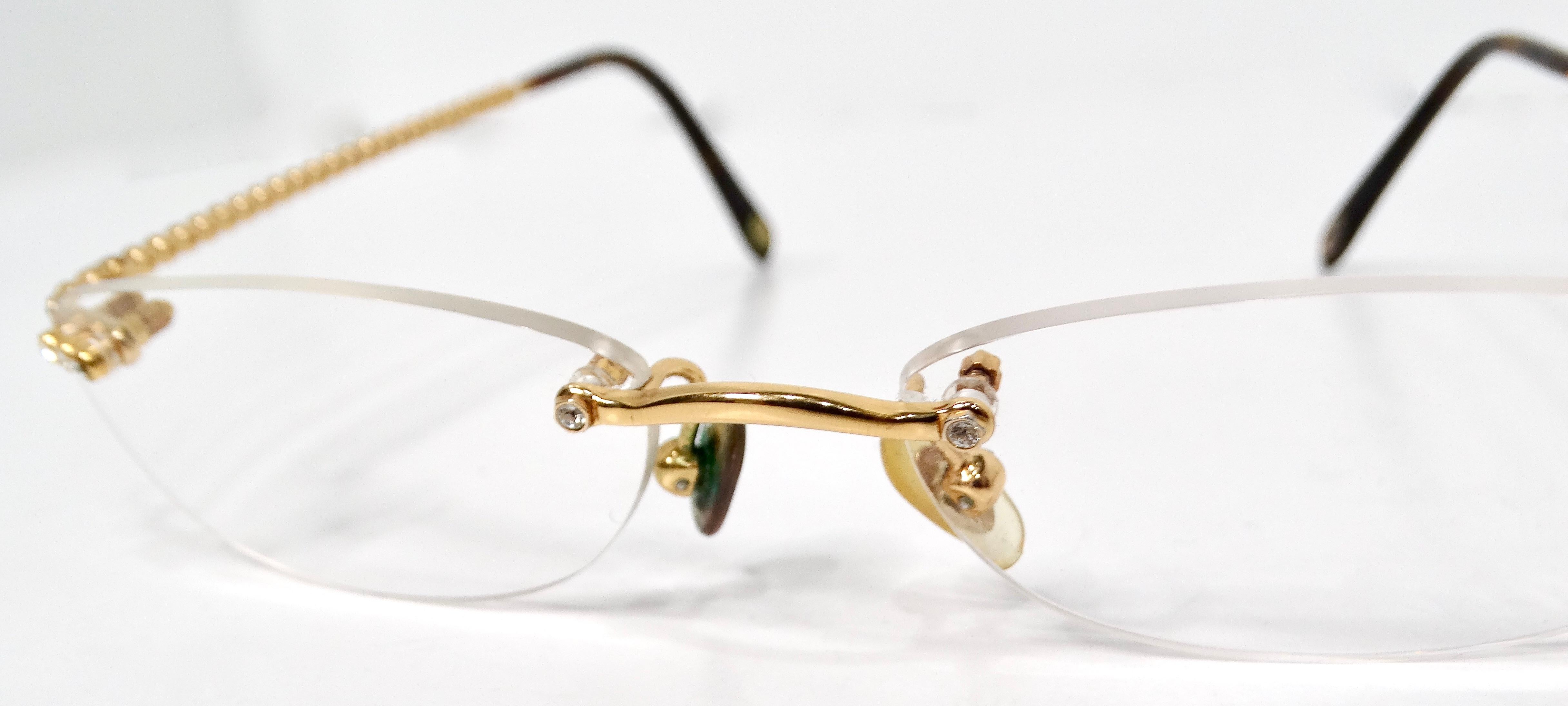 Tiffany & Co. Clear Gold Plated Rimless Eyeglasses With Crystal Details For Sale 4