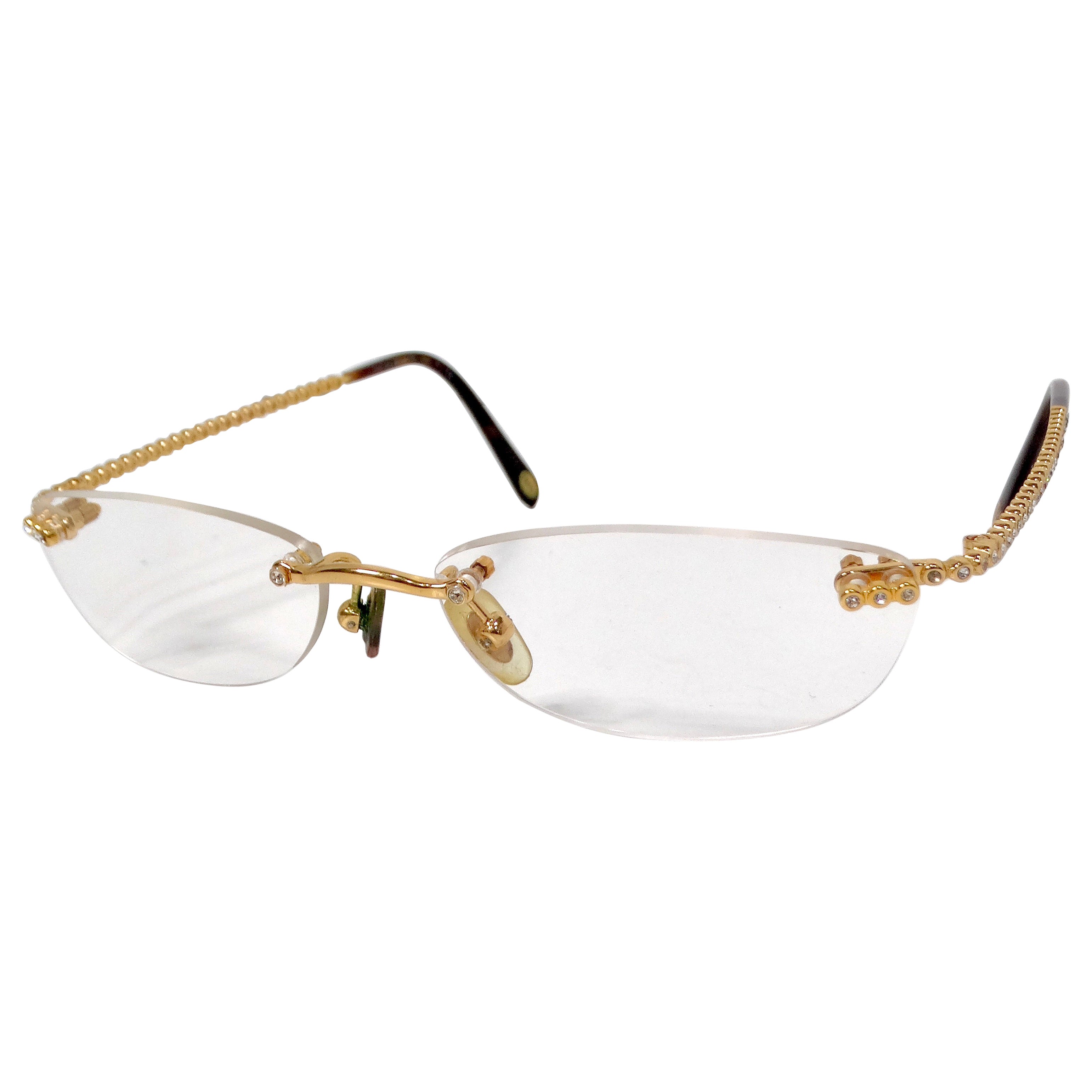 Tiffany & Co. Clear Gold Plated Rimless Eyeglasses With Crystal Details For Sale