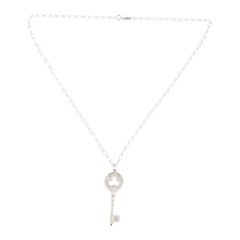 Tiffany & Co. Clover Key Pendant Necklace 18 Karat White Gold with Diamonds