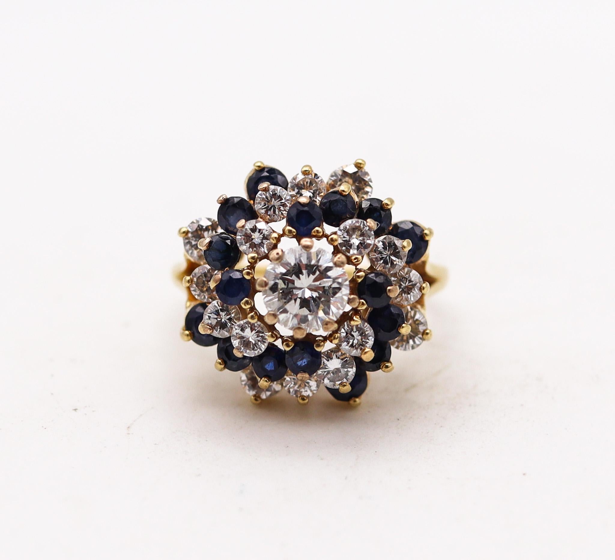 Modernist Tiffany & Co. Cluster Ring In 18Kt Gold With 2.58 Ctw In Diamonds And Sapphires